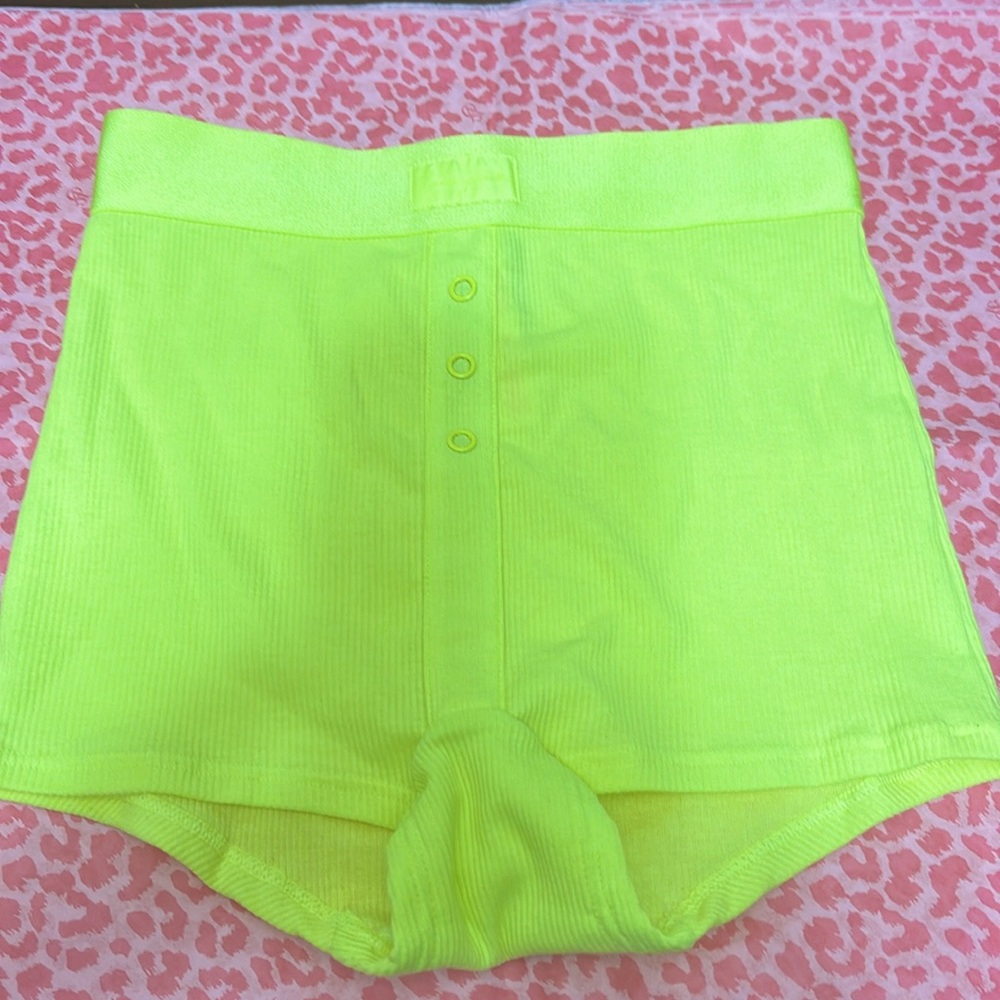 PINK Shortie High Waist Neon Yellow Decor Snaps NWT